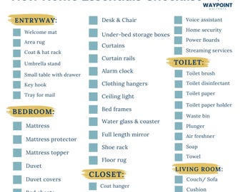 Neues Home Essentials Checkliste zum Ausdrucken | Raum-für-Raum Neues Haus Einrichtung & Einkaufsliste | Wegpunkt Partner