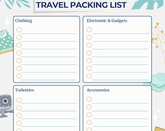 Lista de equipaje para viajar / Lista de verificación imprimible en PDF