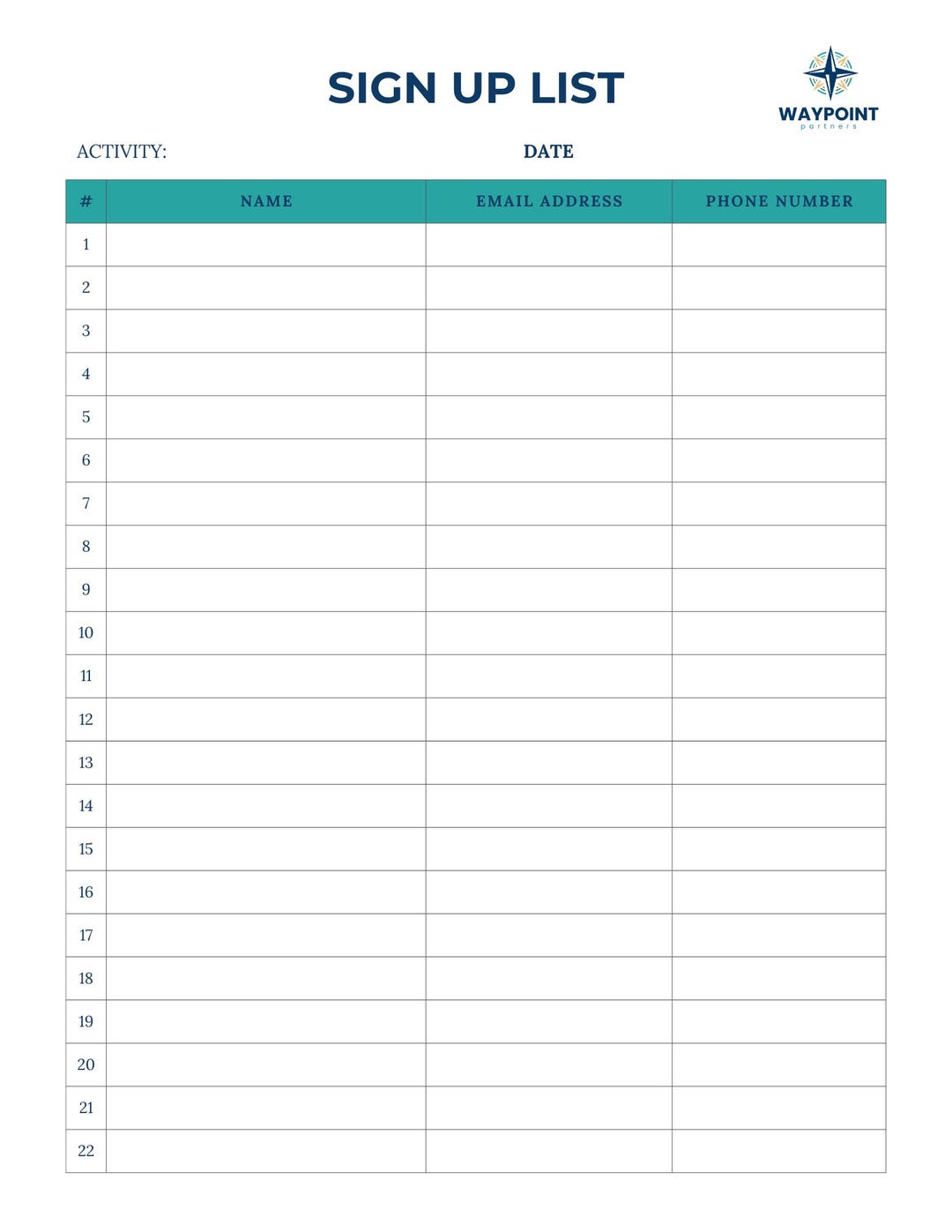 Contribution Sign Up List Sign up List | Printable PDF | WAYPOINT Partners - Etsy