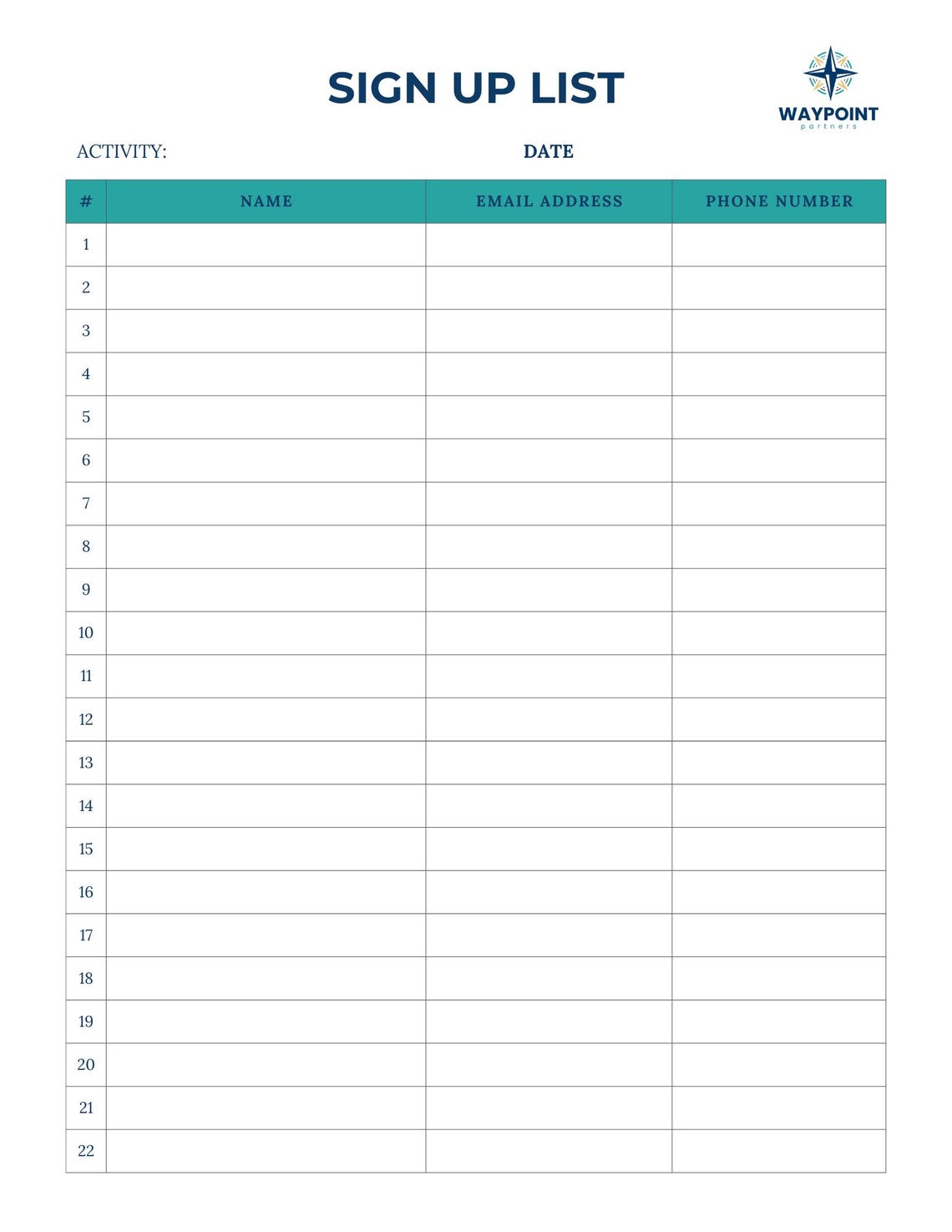 Up List Pdf Sign up List | Printable PDF | WAYPOINT Partners - Etsy