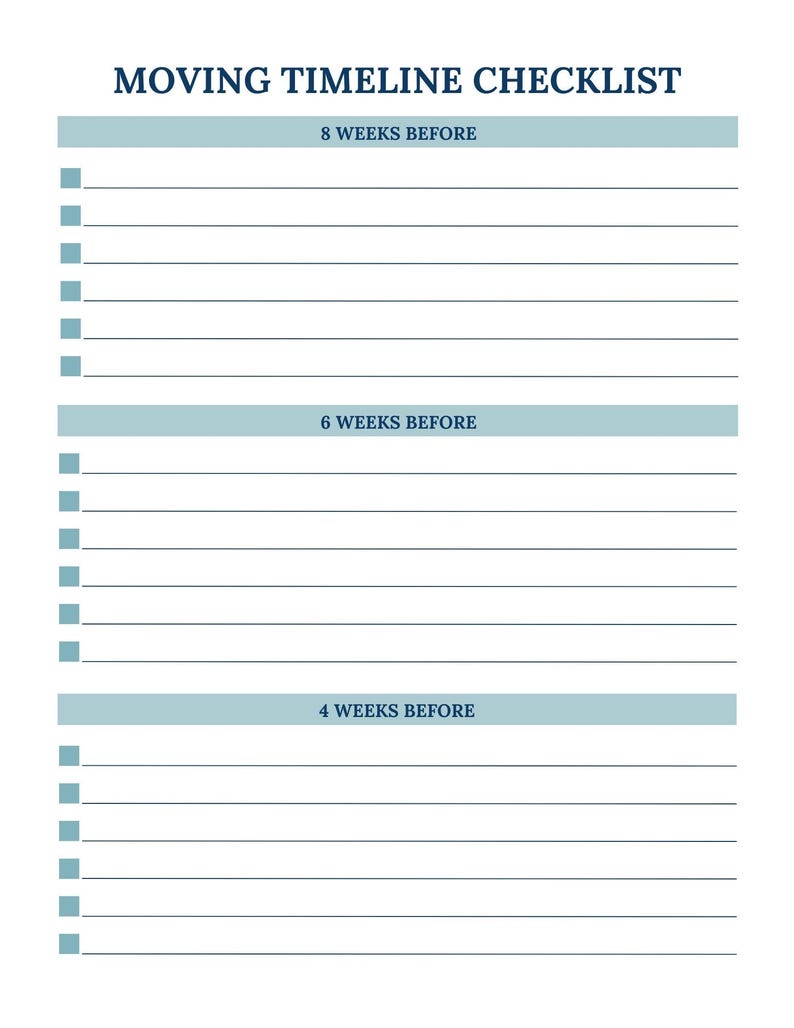 Moving Planner Printable - Stress Free Moving Checklist, Timeline & Box ...