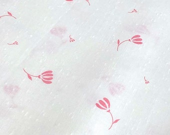 45"L x 44"W - Vintage Fabric - Pink Spoon Flowers on Off White - 60's - material - textile - sewing supply - Retro