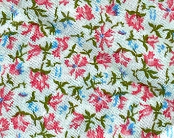 By the Yard x 44"W - Vintage Fabric - Bright Pink and Blue Small Flowers - Calico - material - sewing supply - Retro