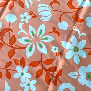 By the Yard x 44&quot;W - Vintage Fabric - Big White Tropical Flowers on Orange - Mod - material - sewing supply - textile - Retro
