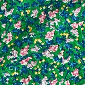 Vintage Calico Fabric: Tiny Pink, Blue & Yellow Flowers on Green - By the yard x 44&quot;W