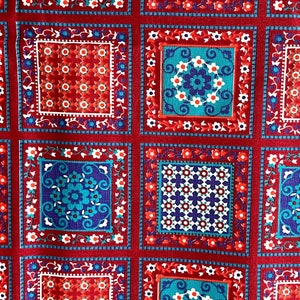 Tela de colcha de calicó vintage: Cuadrados florales Mod Daisy, cortados a medida x 44&quot; de ancho