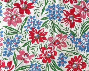 Vintage Fabric - Full - Flour - Feed Sack - Pink, Blue and Red Flowers - 36" x 44" - Quilting Supply - Cotton