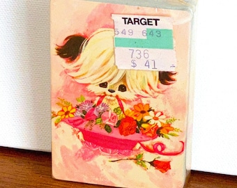 Vintage Playing Cards - Cute Puppy with Pink Flower Basket - Artwork - 1970's - NOS - Retro Card Game - Ephemera - Rare