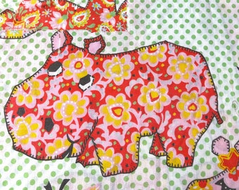 Vintage Fabric - Big Mod Animals - Child's Sheet Scrap/ Re-purpose - Make Appliqué, Stuff them or Use as Fabric  - 1970's - Flower Power