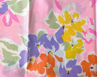 By the Yard x 46"W - Vintage Fabric - Hot Pink, Orange, Yellow & Violet Floral on Bright Pink - 70's - material - textile - sewing supply