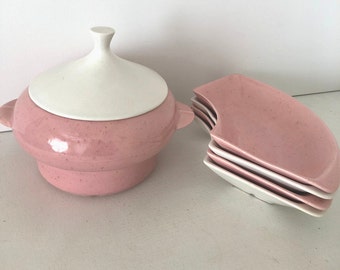 Vintage Lazy Susan - Pink and White - 1950's - Retro Snack Set - Lazy Susan - Mid Century - Kitchen Ware - Chip & Dip Bowl Set