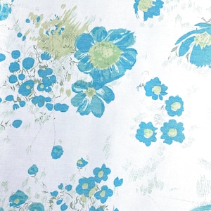 Vintage Fabric - Turquoise & Green Floral  - Sheer - material - textile - supply - (By the Yard x 44&quot;W)