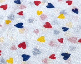 48"L x 44"W - Vintage Fabric - Hearts on White - Manes - 70's - material - textile - sewing supply - Retro - Valentine