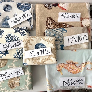Vintage Fabric - End Pieces - Large Lot - Tropical, Beachy, Seaside, Coral, Shells, Variety - Home Dec - Upholstery - Beach House