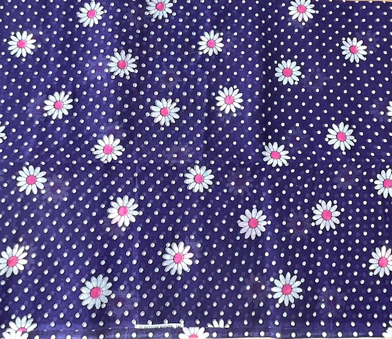 Vintage Fabric: 1960s Mod Daisies & Polka Dots on Purple Semi-Sheer (33"Lx44"W)