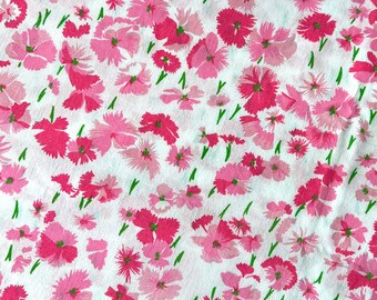 Vintage Fabric - By the yard x 44"W - Bright Pink &Light Pink Carnations - material - textile - sewing supply - Retro