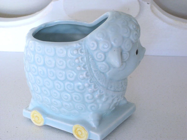 free shipping Napco Baby Room Decor Blue Lamb 1960/'s Japan Vintage Planter