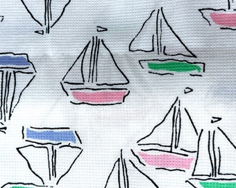 By the Yard x 44"W - Vintage Fabric - Nautical - Pastel Sailboats  - Leon Rosenblatt - material - textile - sewing supply - Retro