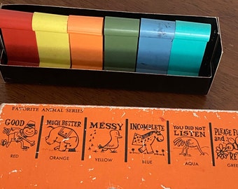 Tampons de notation vintage - Années 1950 - Fabriqués au Japon - Préscolaire - École à domicile - Fournitures pour enseignant rétro