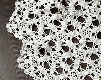 Cubrecama vintage - Cubrecama de crochet de algodón - Algodón natural blanco - Estampado de flores - Cubrecama shabby