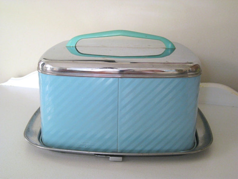 Vintage Metal Cake Carrier Aqua and Chrome Lincoln Etsy