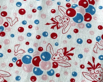 Vintage Fabric - Full Flour/Feed Sack - Pink, Red & Blue Bubble Bath Lady - 36" x 42" - Quilting Supply