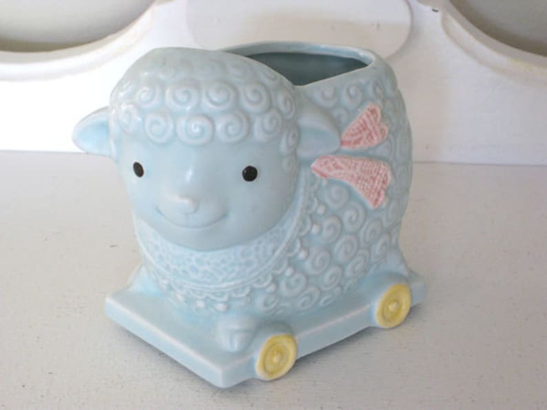 free shipping Napco Baby Room Decor Blue Lamb 1960/'s Japan Vintage Planter