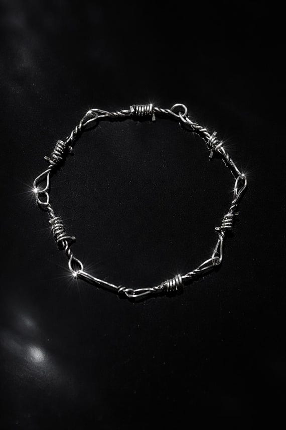 Handmade Barbed Wire Bracelet 20 gauge .925 Sterling Silver Wire, Version 2