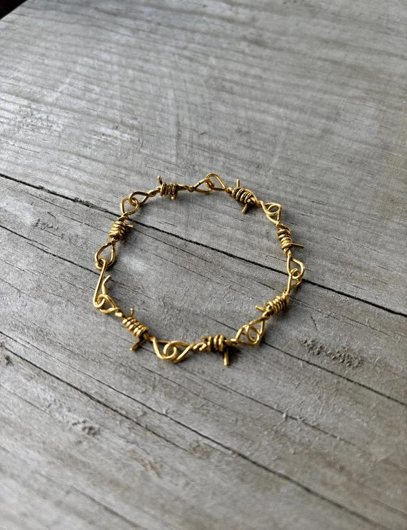 Handmade Barbed Wire Bracelet 18 gauge Solid 18k Yellow Gold.