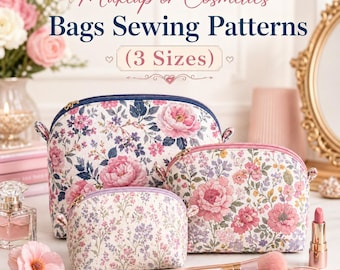 Makeup Bag Sewing Pattern | Quilted Bag Sewing Pattern (3 Sizes) PDF Guide