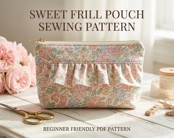 Frill Pouch Sewing Pattern | Ruffle Zipper Cosmetic Bag PDF (Beginner Friendly)