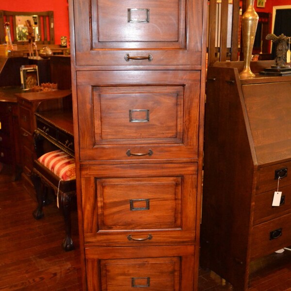 Solid Teak 4 Drawer File Cabinet