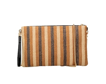 Sac bandoulière tissé à rayures verticales marron crème pour tous les jours