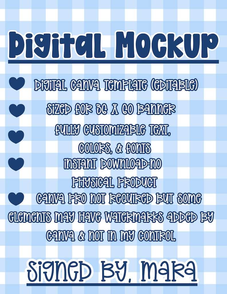 May include: A digital mockup template with the text "Digital Mockup" in a dark blue font. The template is for a 30 x 60 banner and is fully customizable. The background is a light blue and white checkered pattern.