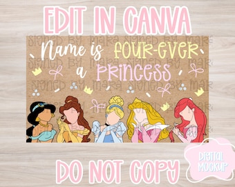 Four-ever a Princess| Editable Canva Banner | 35x60 DIY Painted Sign | Digital Download