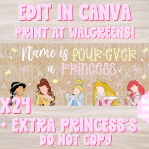 Editable Princess Birthday Banner Template – "Four-ever a Princess" (Digital Download)