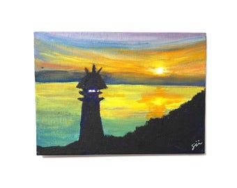 Oltre il faro - Dipinto acrilico dipinto a mano