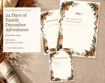 Conto alla rovescia per le attività familiari di dicembre: 24 carte avventura stampabili, calendario e pagine per la pianificazione.