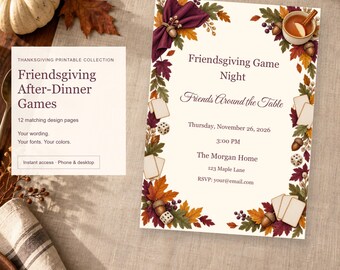Friendsgiving After-Dinner Games, Thanksgiving Printable Kit, 12 Designs, Edit Online, Digital Download
