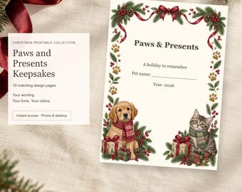 Paws and Presents Keepsakes, Printable Pet Memory Journal, 10 Designs, Edit Online, Digital Download