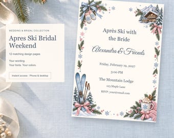 Apres Ski Bridal Weekend, Bridal Shower Templates, 12 Designs, Edit Online, Digital Download