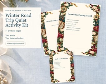 Kit di attività per un viaggio invernale in auto: giochi di viaggio stampabili per bambini, pagine da disegno e spunti creativi.
