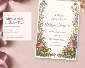 Fairy Garden Birthday Trail, Birthday Party Templates, 15 Designs, Edit Online, Digital Download