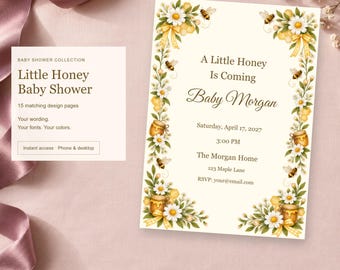 Little Honey Baby Shower, Baby Shower Templates, 15 Designs, Edit Online, Digital Download
