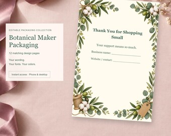 Botanical Maker Packaging, Small Business Packaging Templates, 12 Designs, Edit Online, Digital Download