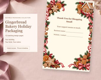 Gingerbread Bakery Holiday Packaging, Small Business Packaging Templates, 12 Designs, Edit Online, Digital Download