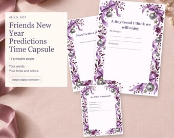 Kit Capsula del Tempo di Capodanno: previsioni modificabili, ricordi di gruppo e carte per l'apertura di biglietti futuri.