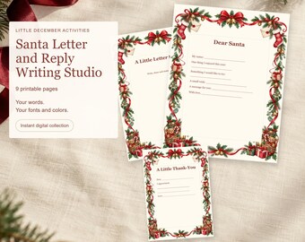 Kit per scrivere e rispondere a Babbo Natale: pagine di scrittura modificabili, buste e istruzioni per i genitori.