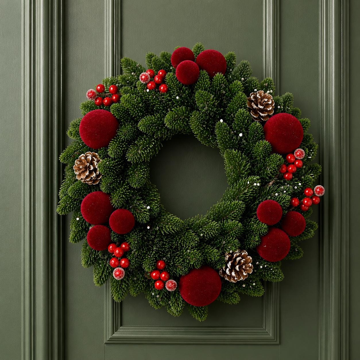 34 Space-Saving Christmas Decor Ideas for Apartments 10 Christmas Wreath with Pinecones and Red Accents, 12 Inch Holiday Decor