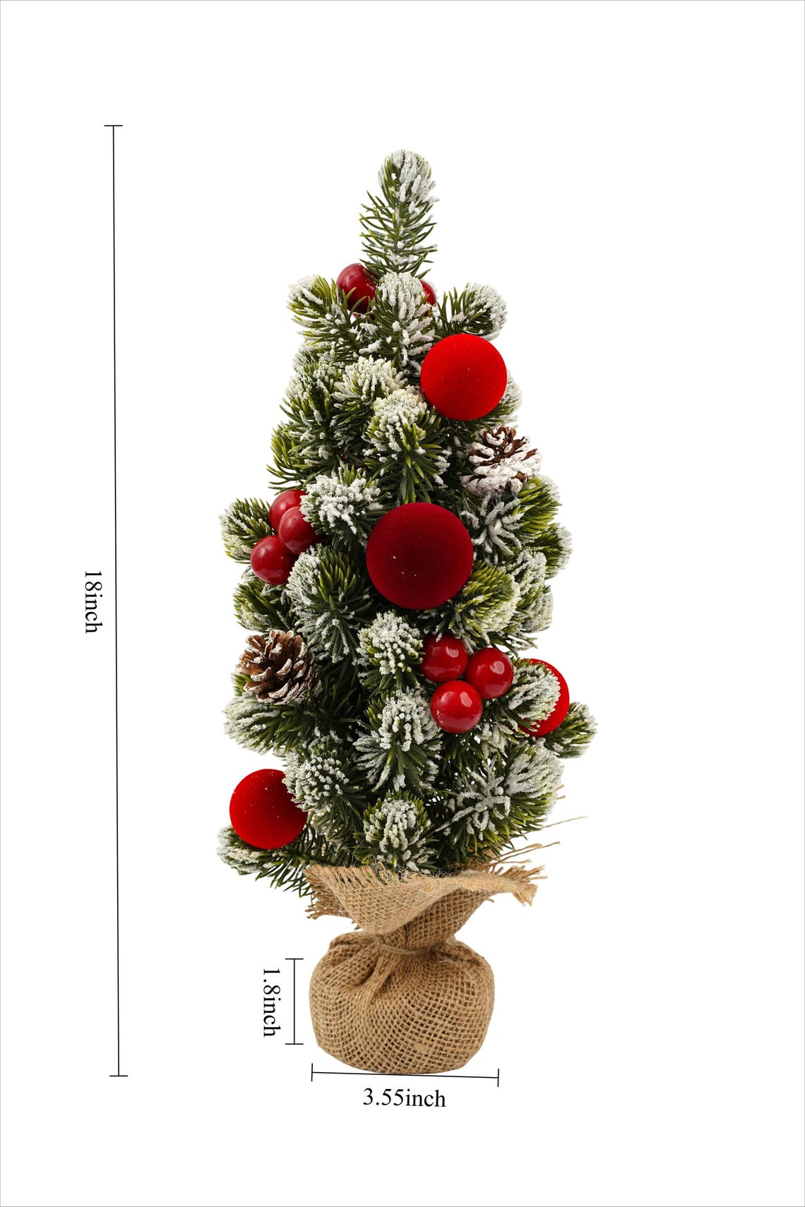 18 Inches Tree 18 Inch Small Christmas Tree, Pinecones, Red Accents, Tabletop Holiday ...